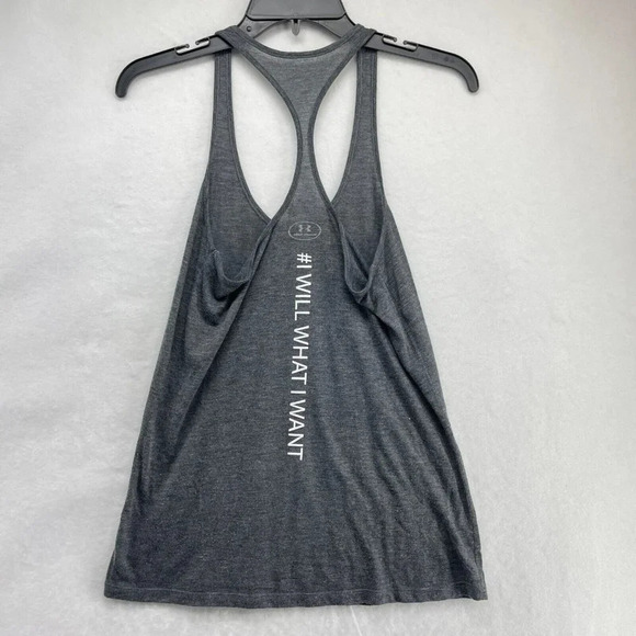Under Armour Tank Top Women's Sz S Gray Statement Print Scoop Neck Racerback - Picture 2 of 7